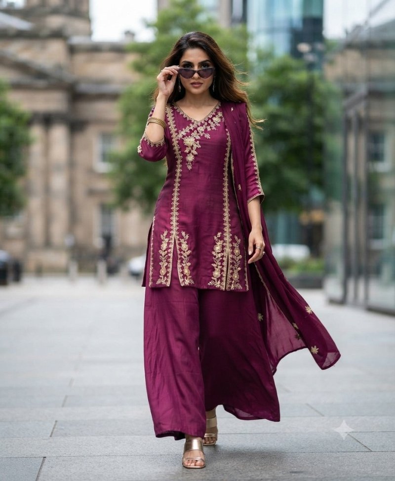 Ff Valentine Chinon Embroidery Work Plazzo Suit